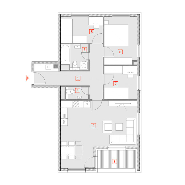 Četverosobni stan, 1.kat - Tlocrt stana