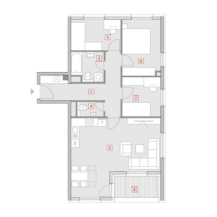 Četverosobni stan, 1.kat - Tlocrt stana